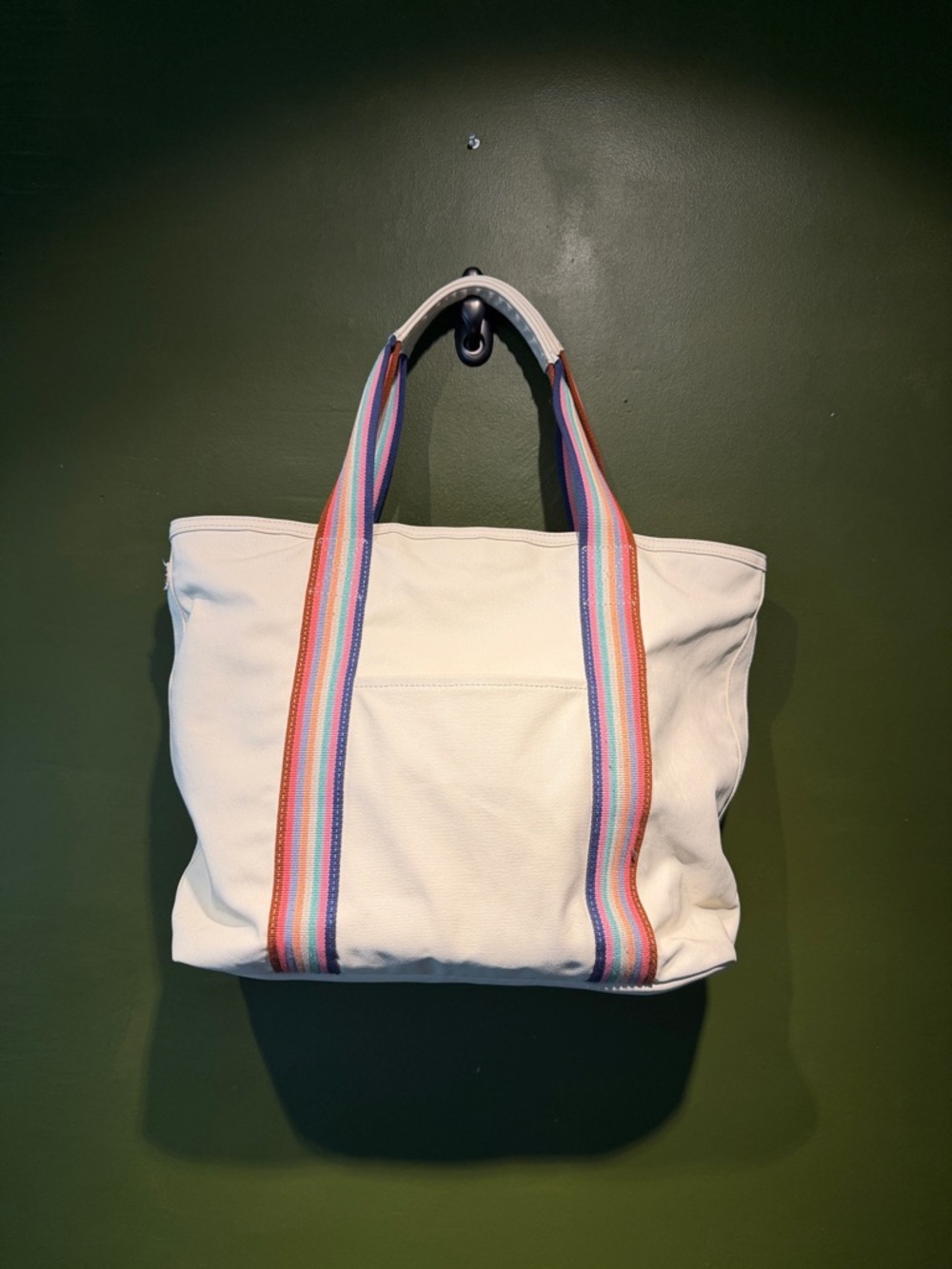 Marine Layer Weekender Tote - White Canvas Tote Bag with Rainbow Stripe Handles